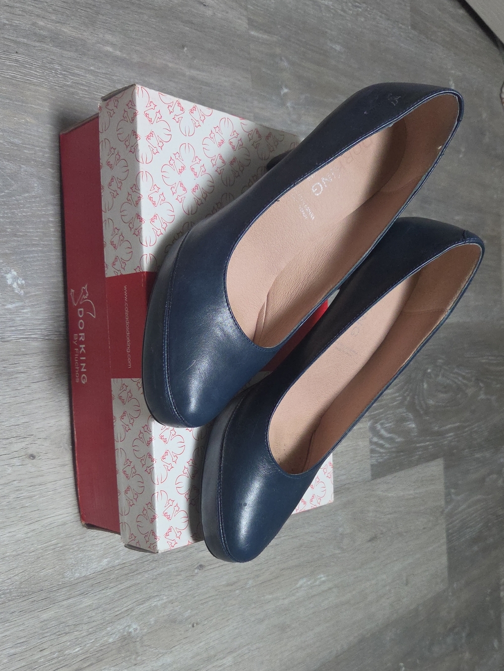 Dorking Navy Blesa Leather Women's Heels — Classic Round-Toe Pumps Sz 41